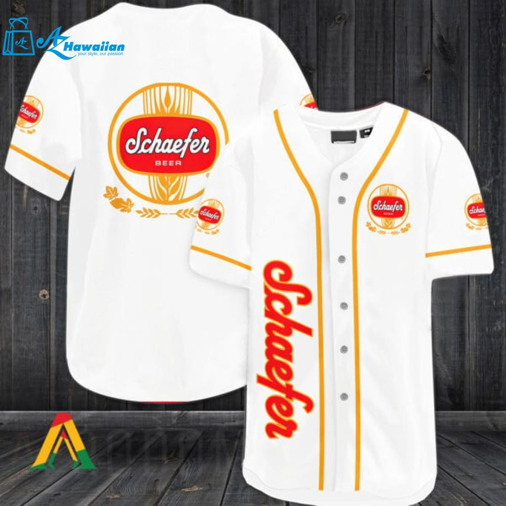 White Schaefer Beer Baseball Jersey