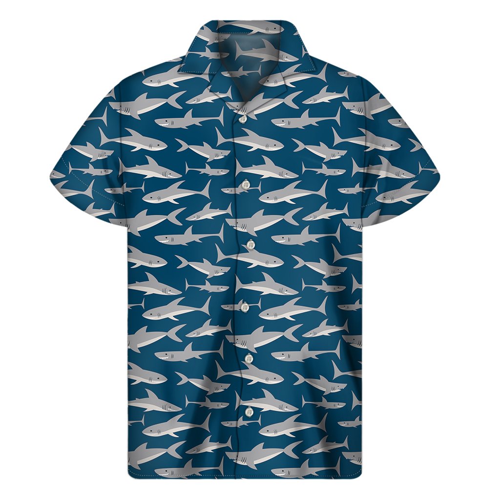 White Shark Pattern Print Mens Short Sleeve Shirt Hawaiian