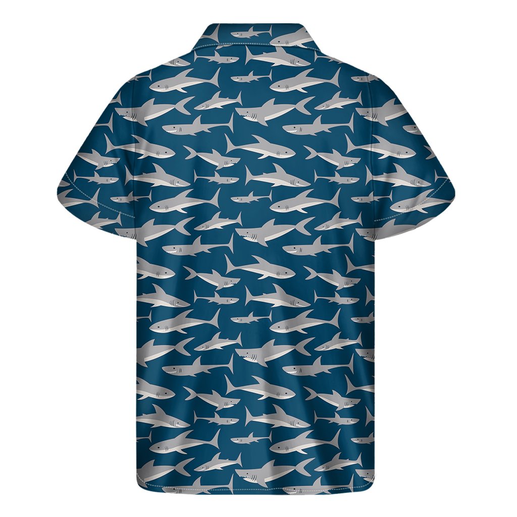 White Shark Pattern Print Mens Short Sleeve Shirt Hawaiian