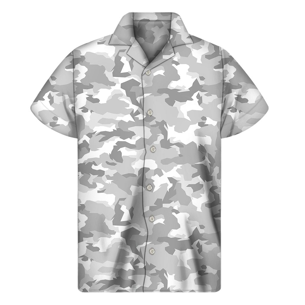 White Snow Camouflage Print Mens Short Sleeve Shirt Hawaiian