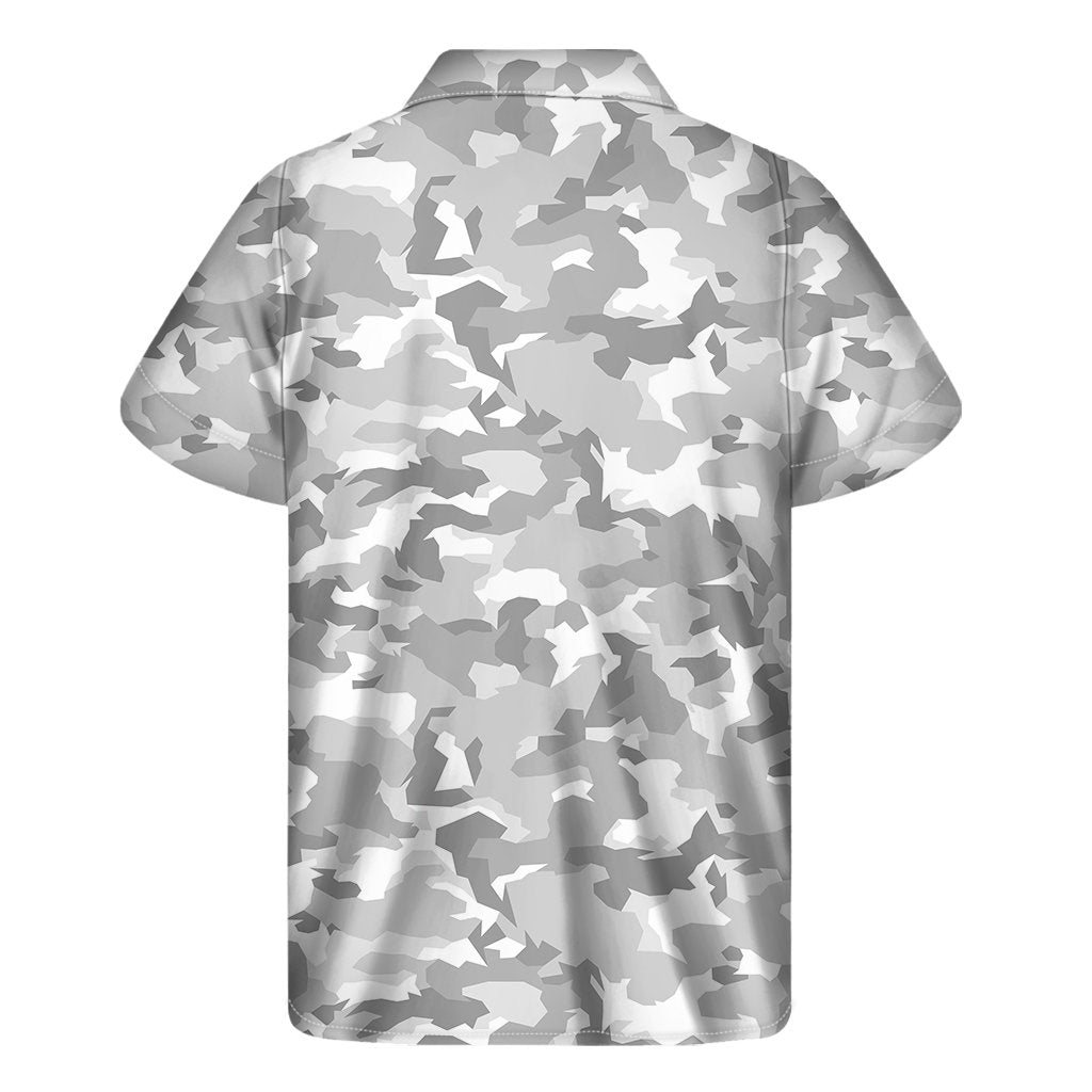 White Snow Camouflage Print Mens Short Sleeve Shirt Hawaiian