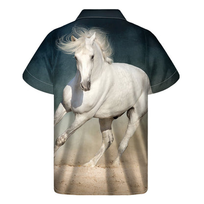 White Stallion Horse Print Mens Short Sleeve Shirt Hawaiian