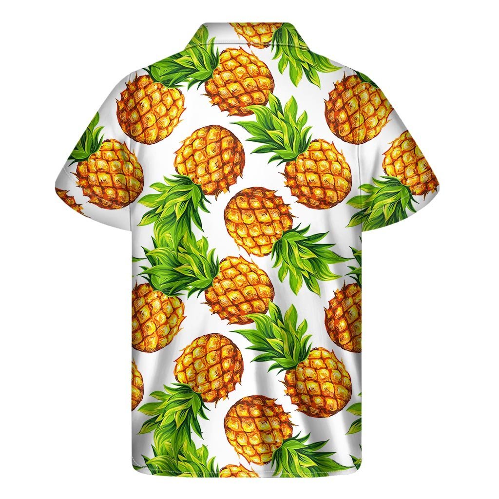 White Summer Pineapple Pattern Print Mens Short Sleeve Shirt Hawaiian