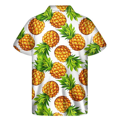 White Summer Pineapple Pattern Print Mens Short Sleeve Shirt Hawaiian