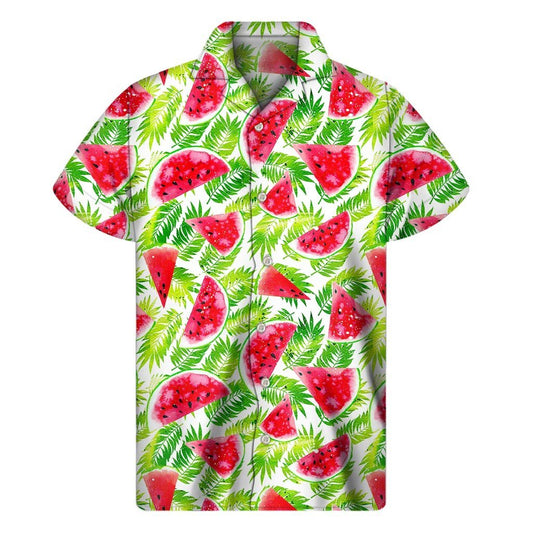 White Summer Watermelon Pattern Print Mens Short Sleeve Shirt Hawaiian