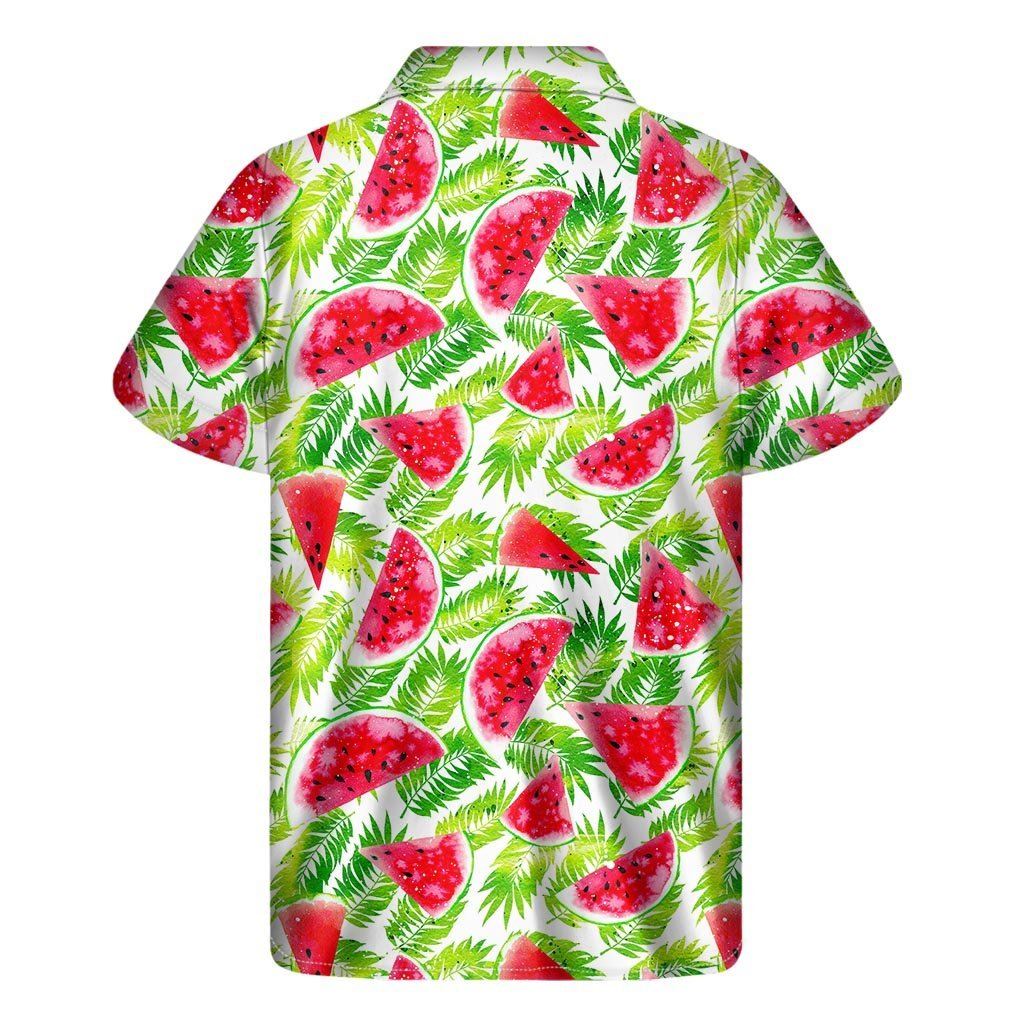 White Summer Watermelon Pattern Print Mens Short Sleeve Shirt Hawaiian