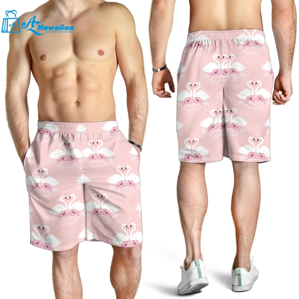 White Swan And Flower Love Pattern Men Shorts