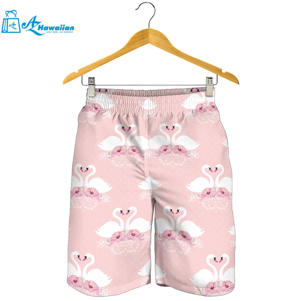 White Swan And Flower Love Pattern Men Shorts