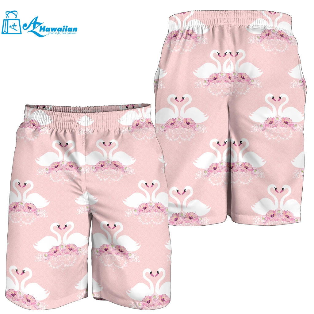 White Swan And Flower Love Pattern Men Shorts