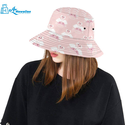 White swan and flower love pattern Unisex Bucket Hat