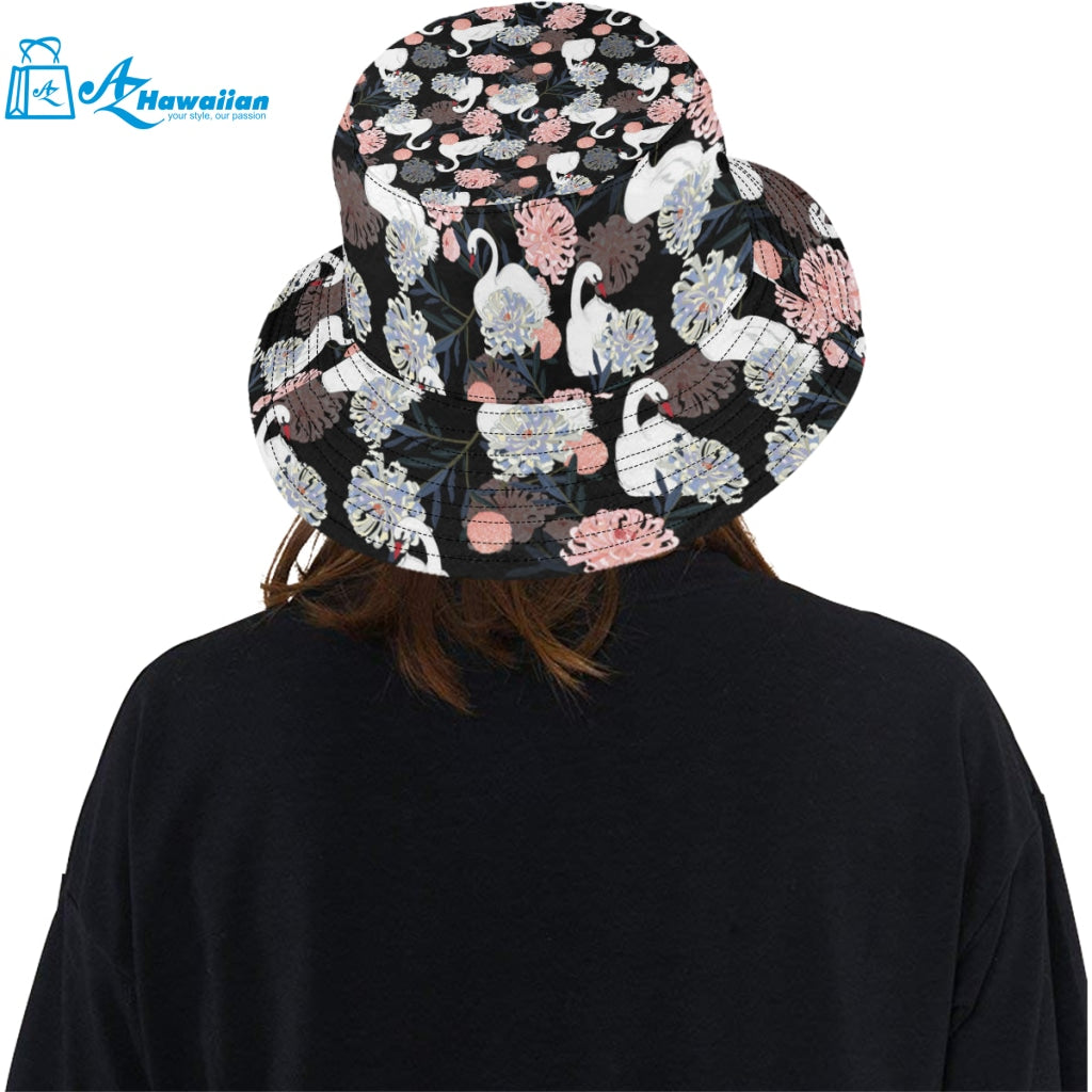 white swan blooming flower pattern Unisex Bucket Hat