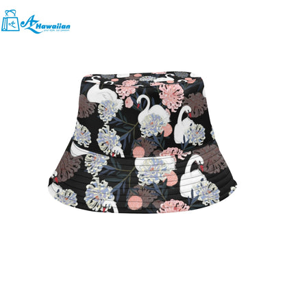 white swan blooming flower pattern Unisex Bucket Hat