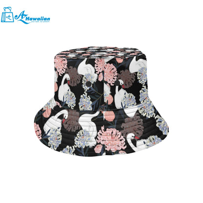 white swan blooming flower pattern Unisex Bucket Hat