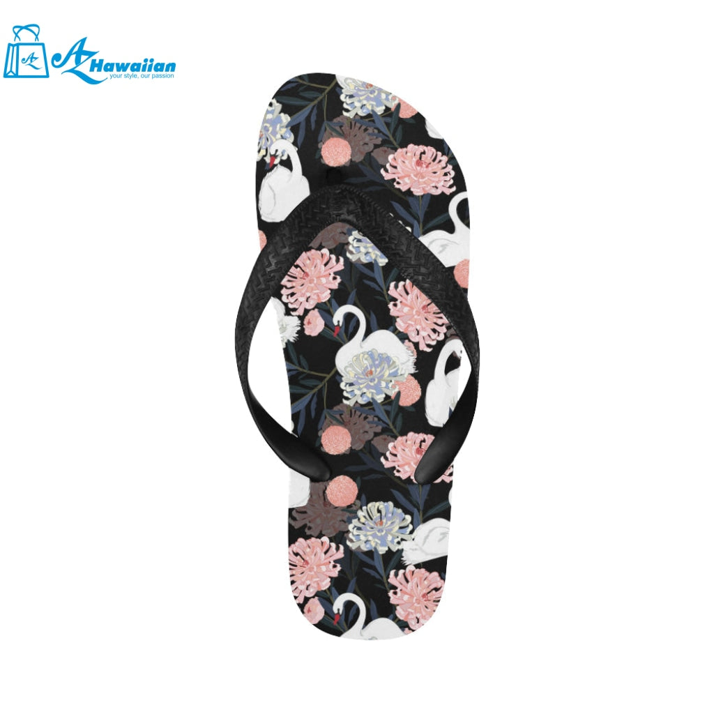 white swan blooming flower pattern Unisex Flip Flops