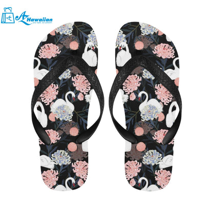 white swan blooming flower pattern Unisex Flip Flops