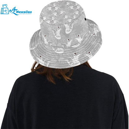 white swan gray background Unisex Bucket Hat