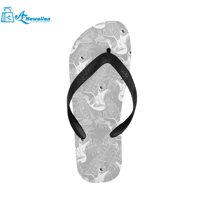 white swan gray background Unisex Flip Flops