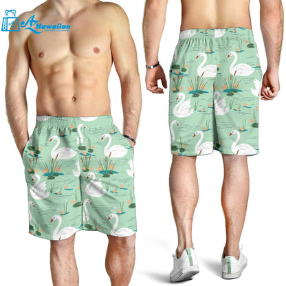 White Swan Lake Pattern Men Shorts