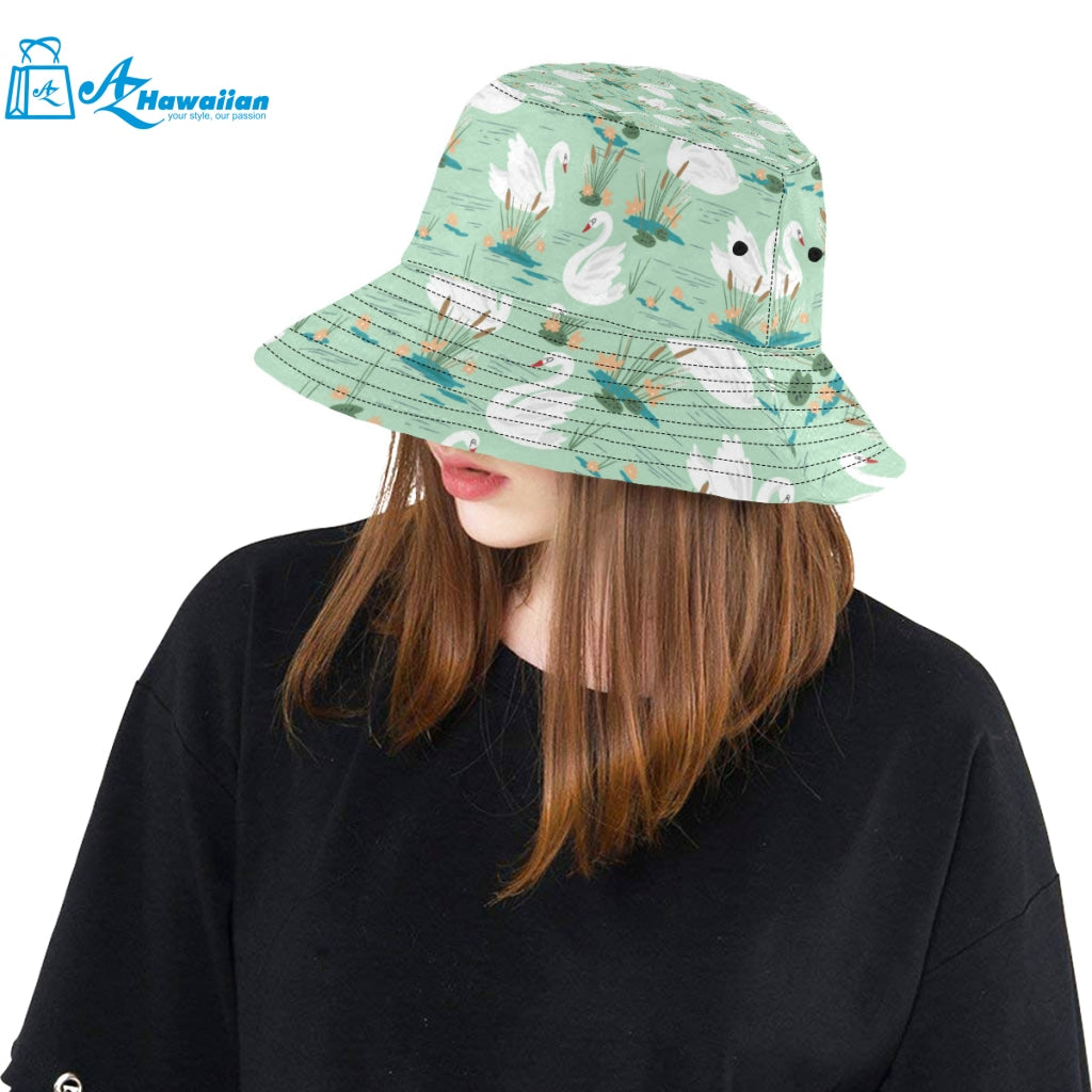 White swan lake pattern Unisex Bucket Hat