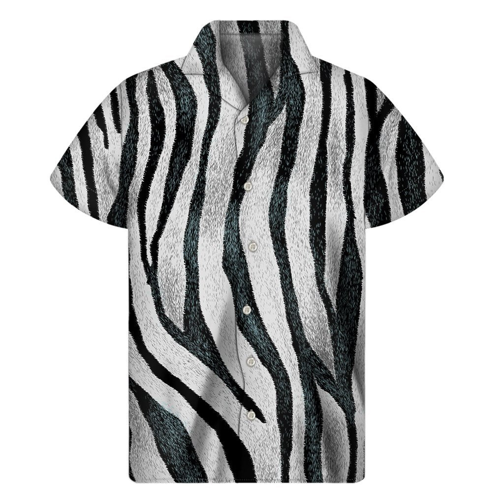 White Tiger Stripe Pattern Print Mens Short Sleeve Shirt Hawaiian