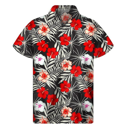 White Tropical Hibiscus Pattern Print Mens Short Sleeve Shirt Hawaiian