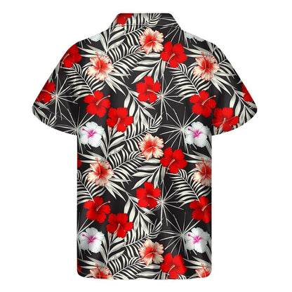 White Tropical Hibiscus Pattern Print Mens Short Sleeve Shirt Hawaiian