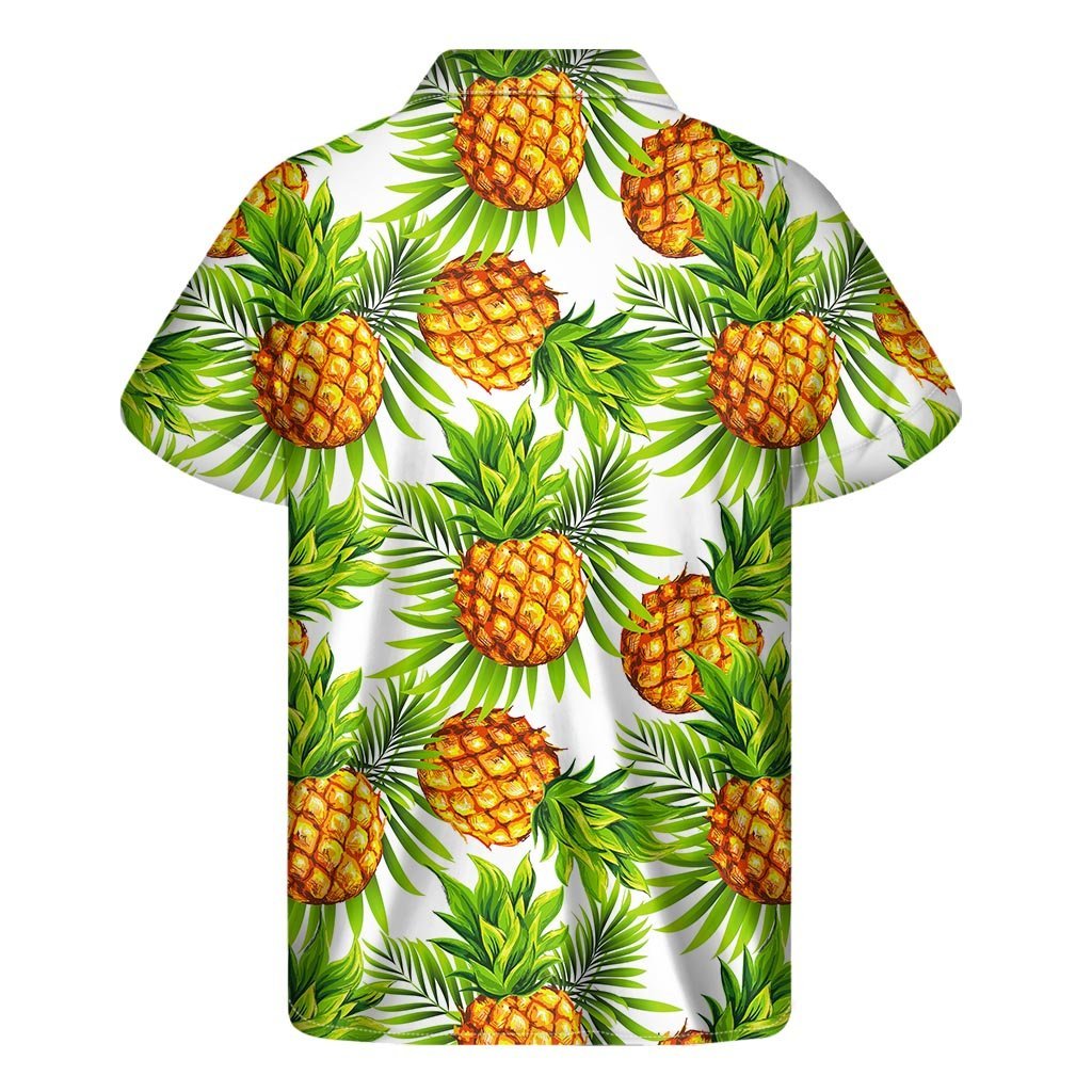 White Tropical Pineapple Pattern Print Mens Short Sleeve Shirt Hawaiian