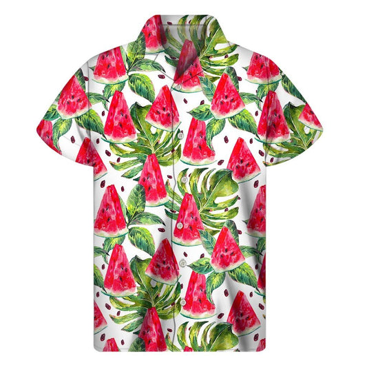 White Tropical Watermelon Pattern Print Mens Short Sleeve Shirt Hawaiian