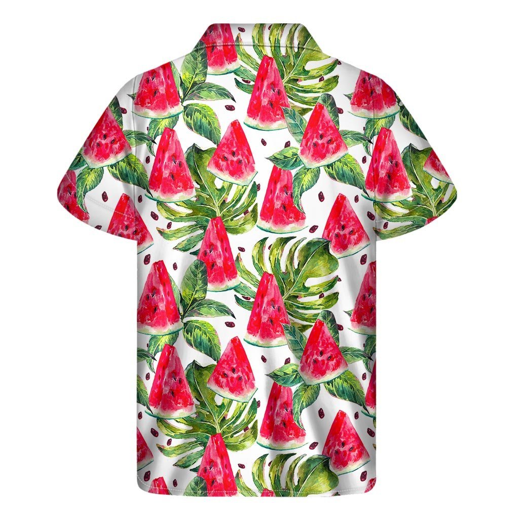 White Tropical Watermelon Pattern Print Mens Short Sleeve Shirt Hawaiian