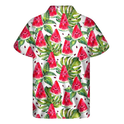 White Tropical Watermelon Pattern Print Mens Short Sleeve Shirt Hawaiian