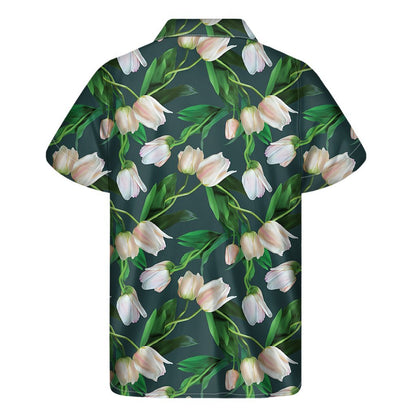 White Tulip Pattern Print Mens Short Sleeve Shirt Hawaiian