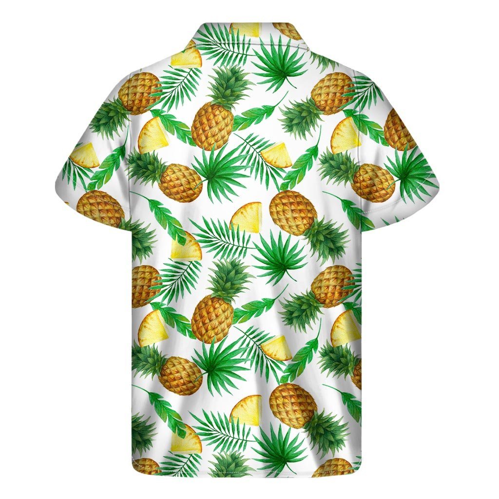 White Watercolor Pineapple Pattern Print Mens Short Sleeve Shirt Hawaiian