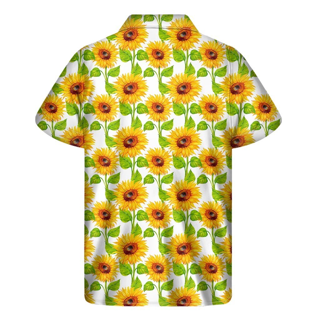 White Watercolor Sunflower Pattern Print Mens Short Sleeve Shirt Hawaiian