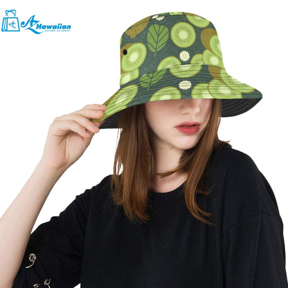 Whole sliced kiwi leave and flower Unisex Bucket Hat