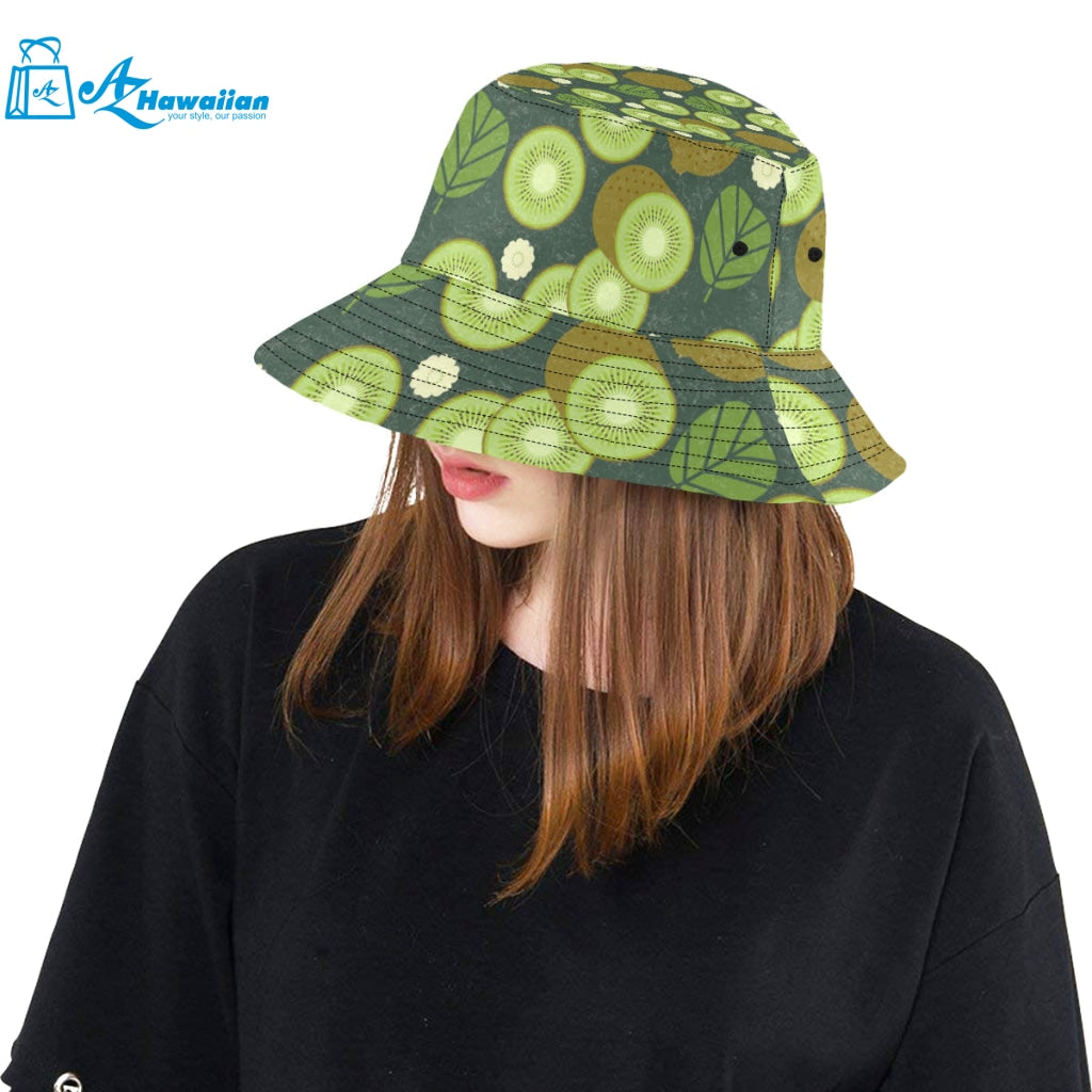 Whole sliced kiwi leave and flower Unisex Bucket Hat