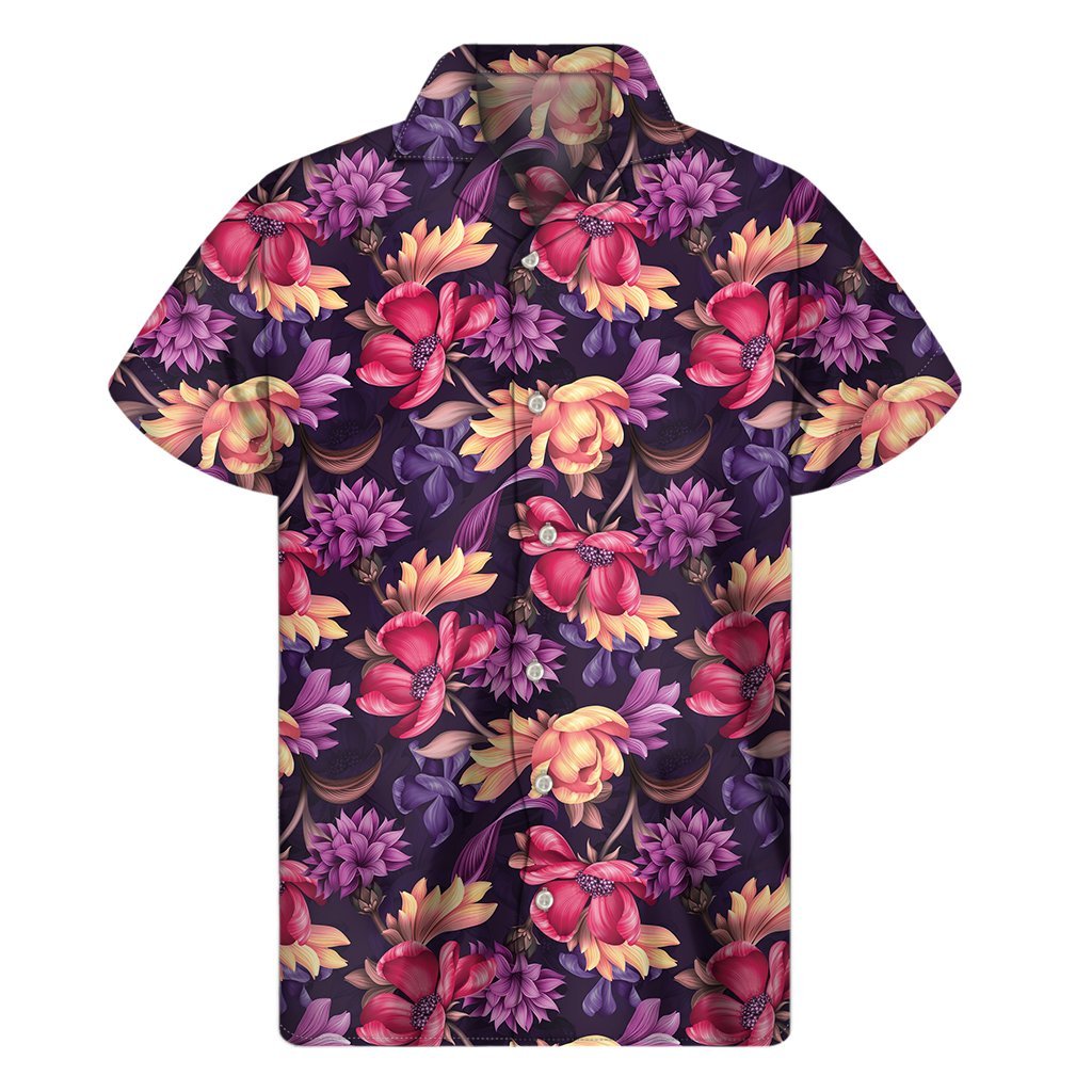 Wild Flower Print Mens Short Sleeve Shirt Hawaiian