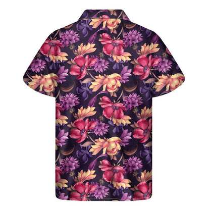 Wild Flower Print Mens Short Sleeve Shirt Hawaiian