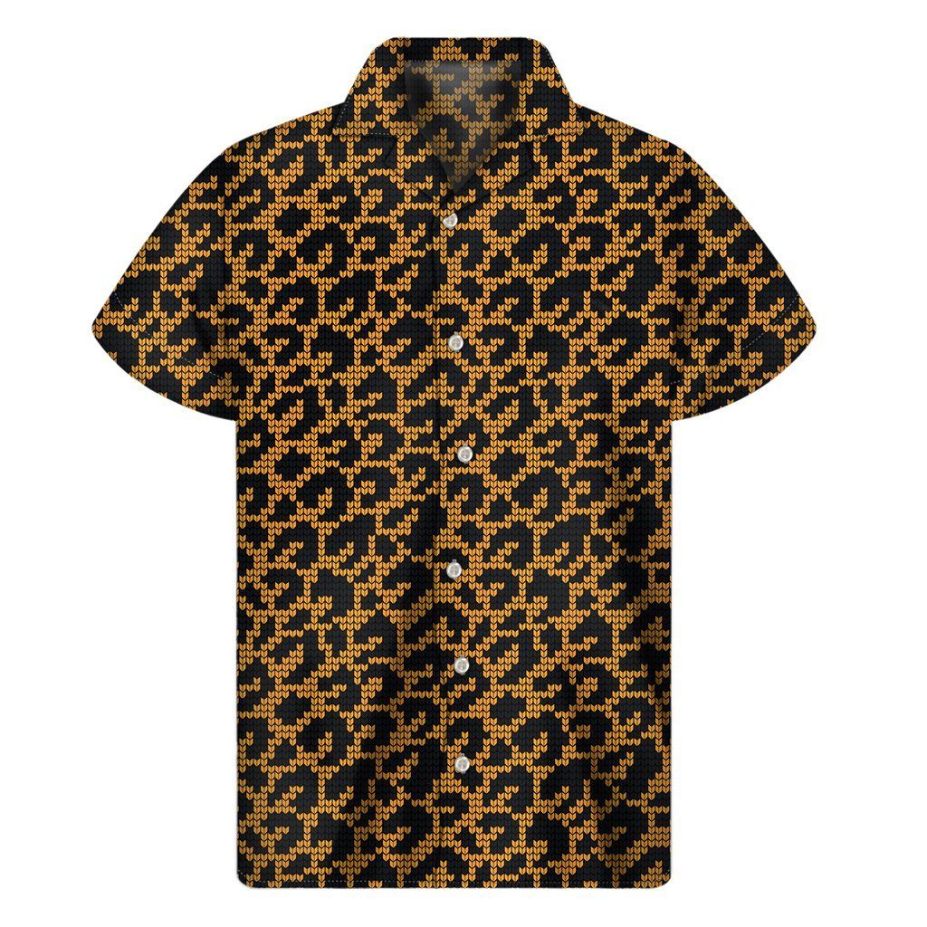 Wild Leopard Knitted Pattern Print Mens Short Sleeve Shirt Hawaiian