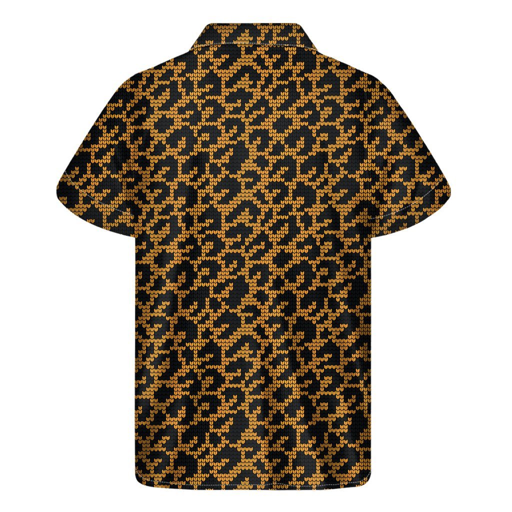 Wild Leopard Knitted Pattern Print Mens Short Sleeve Shirt Hawaiian