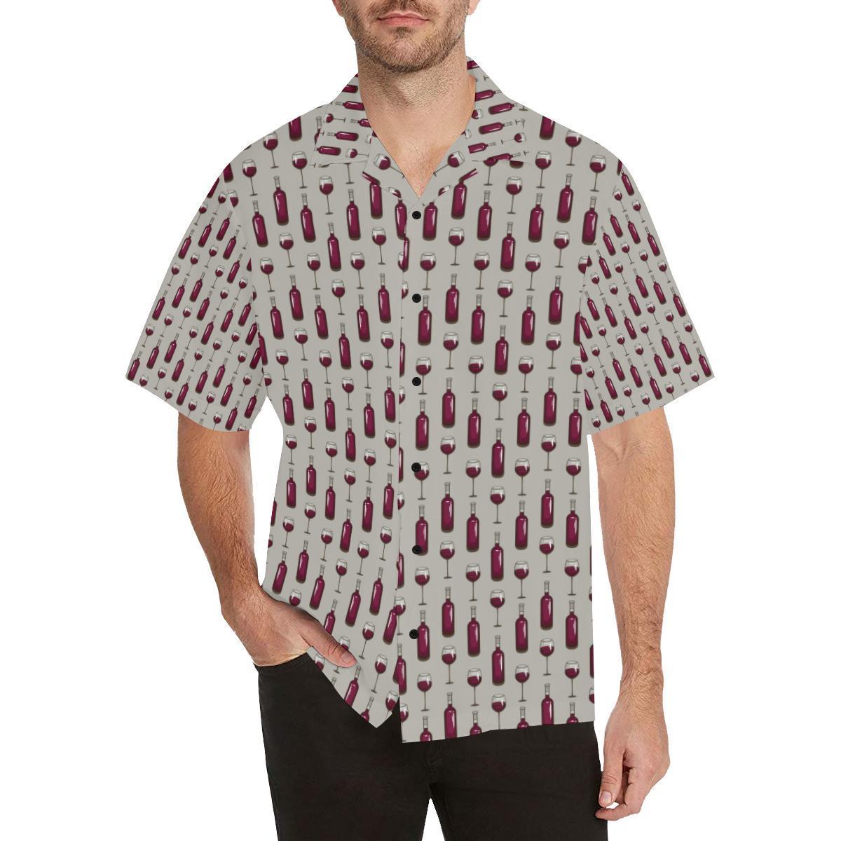 Wine Bottle Pattern Print Hawaiian Shirt