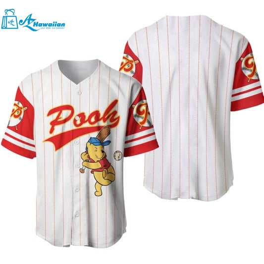 Winnie The Pooh All Over Print Pinstripe Baseball Jersey 