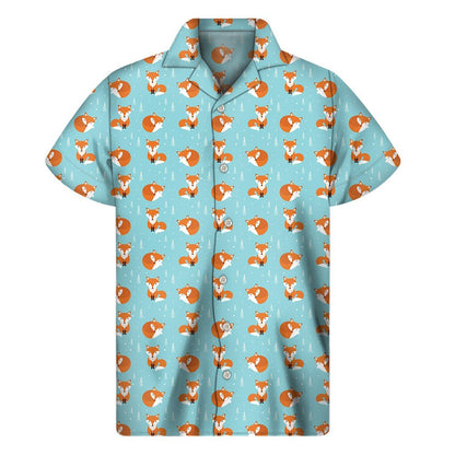 Winter Fox Pattern Print Mens Short Sleeve Shirt Hawaiian