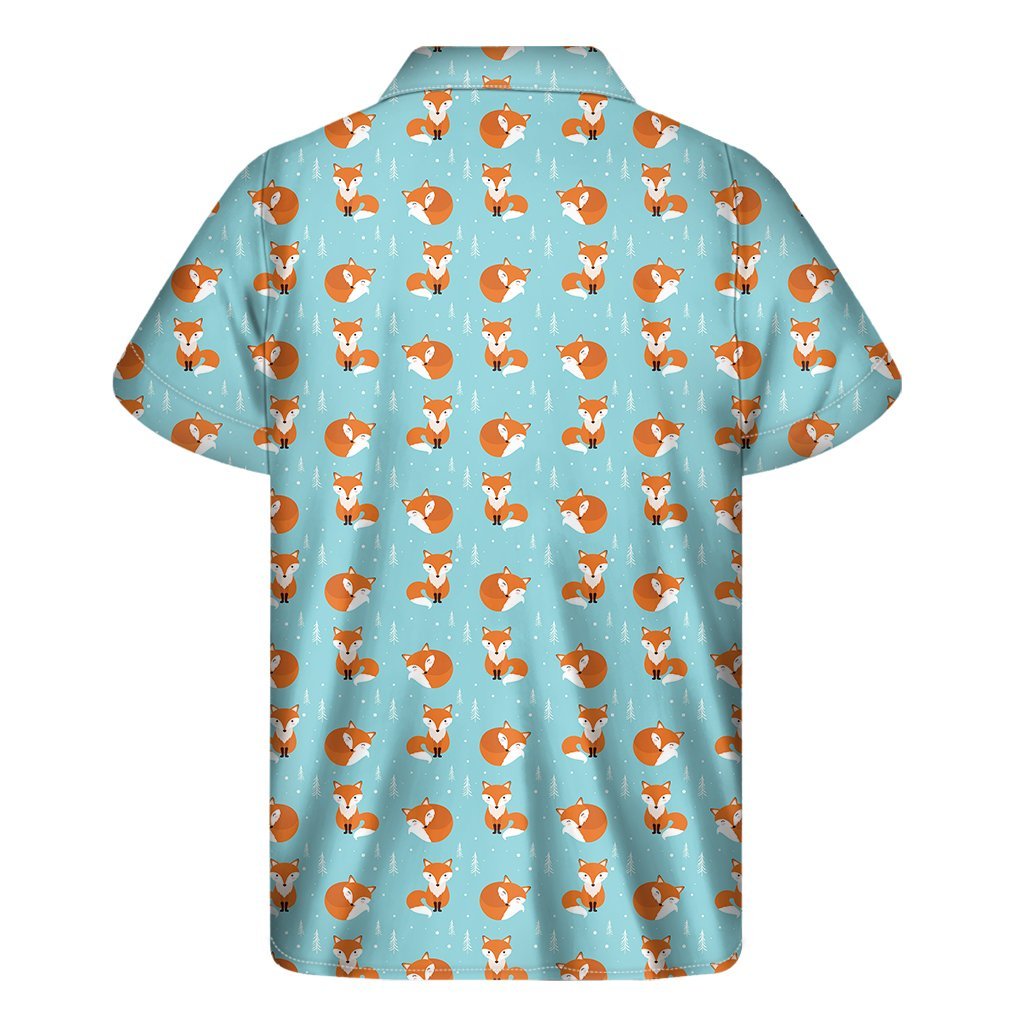 Winter Fox Pattern Print Mens Short Sleeve Shirt Hawaiian