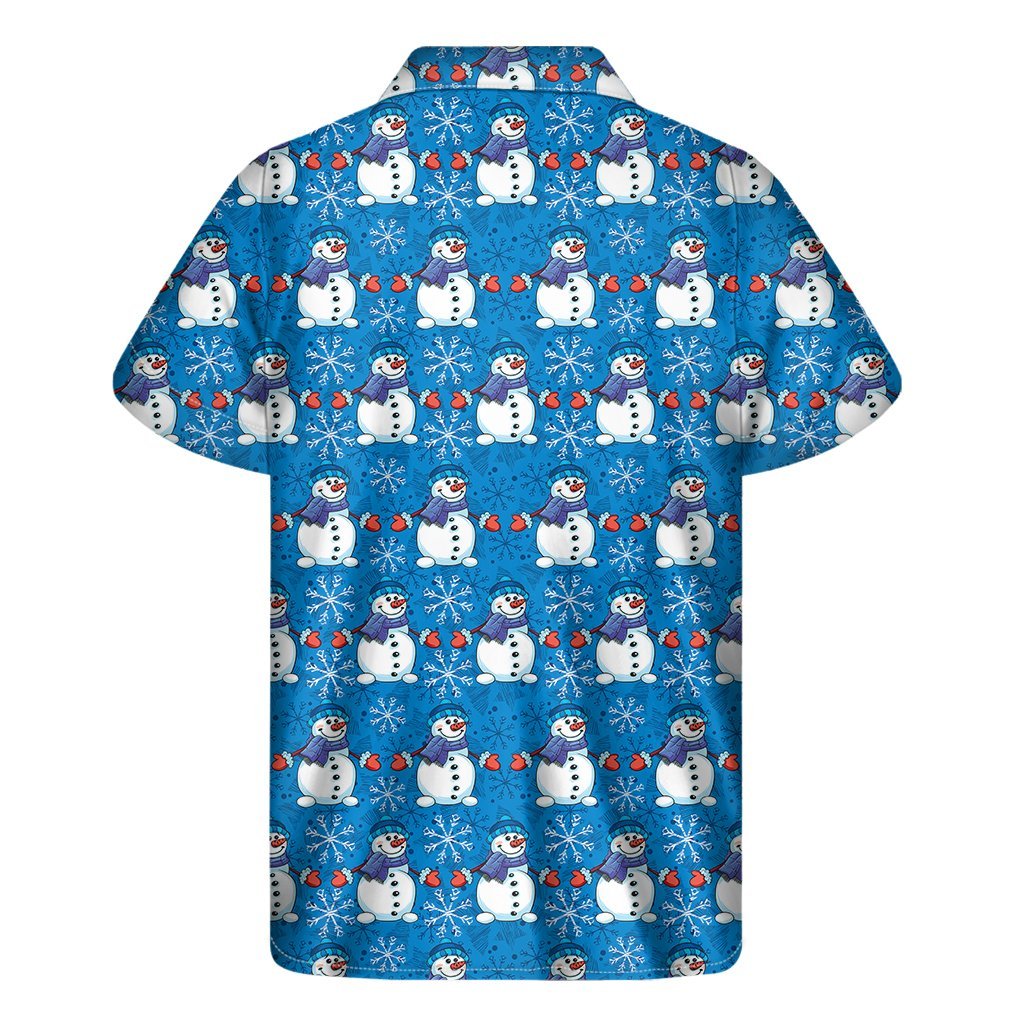 Winter Snowman Pattern Print Mens Short Sleeve Shirt Hawaiian