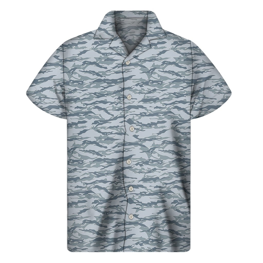 Winter Tiger Stripe Camo Pattern Print Mens Short Sleeve Shirt Hawaiian