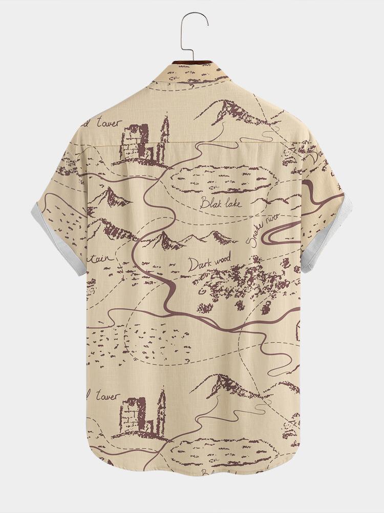 Simple Strokes Painting Printed Short Sleeve Shirt Hawaiian