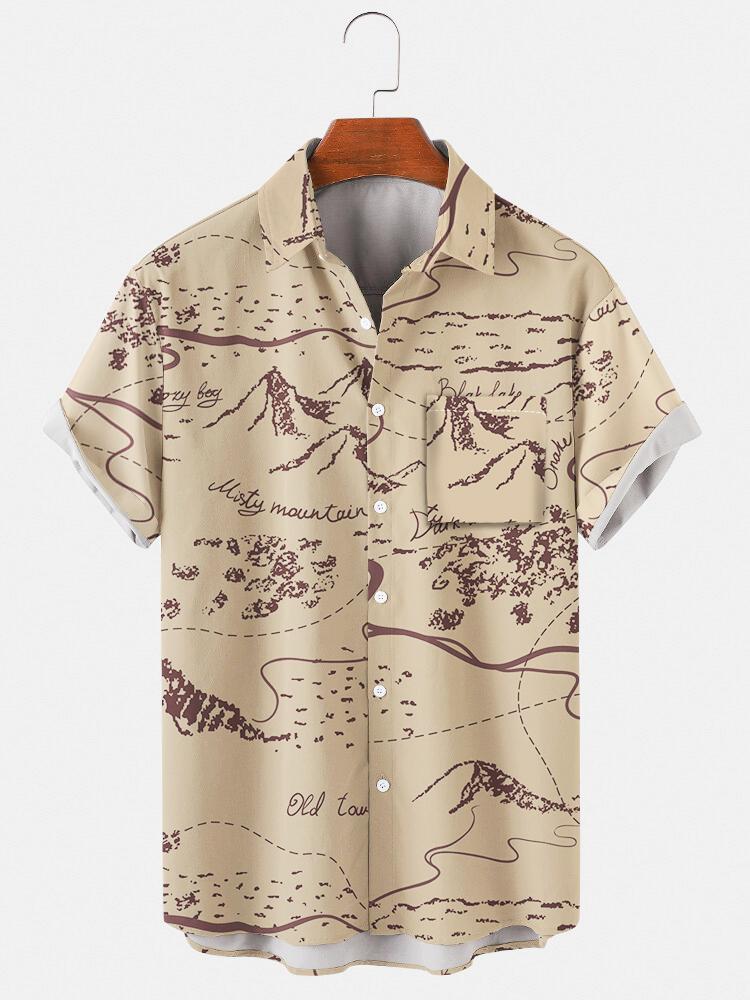 Simple Strokes Painting Printed Short Sleeve Shirt Hawaiian