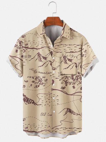 Simple Strokes Painting Printed Short Sleeve Shirt Hawaiian