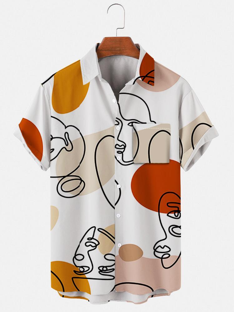 Irregular Man Figure Printed Short Sleeve Shirt Hawaiian