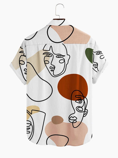 Irregular Man Figure Printed Short Sleeve Shirt Hawaiian